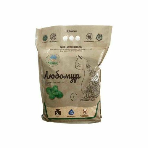 Любомур бионаполнитель для кошек с полезными бактериями, аромат мяты, 5 кг (13 л)