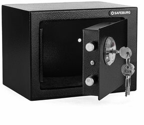 Сейф для денег и документов SAFEBURG SB-170K BLACK крестовый ключевой замок, для дома/квартиры/офиса, 17х23х17 см