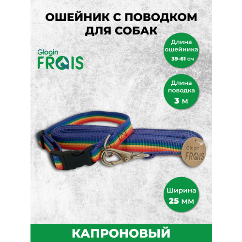 Комплект Glogin Frais капрон ошейник 25мм х 39-61см + поводок 25мм х 3м