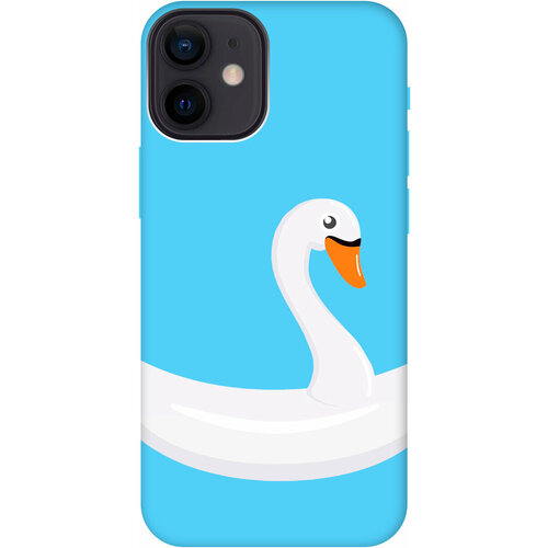 Силиконовый чехол на Apple iPhone 12 Mini / Эпл Айфон 12 мини с рисунком Swan Swim Ring Soft Touch голубой чехол книжка на apple iphone 12 12 pro эпл айфон 12 12 про с рисунком swan swim ring золотистый