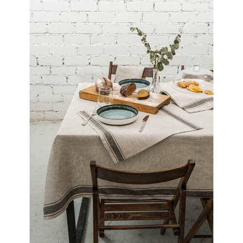 Скатерть льняная RUSBY by IKEA 145 х 240 см, Бежевый, Коричневый, Бурая полоса