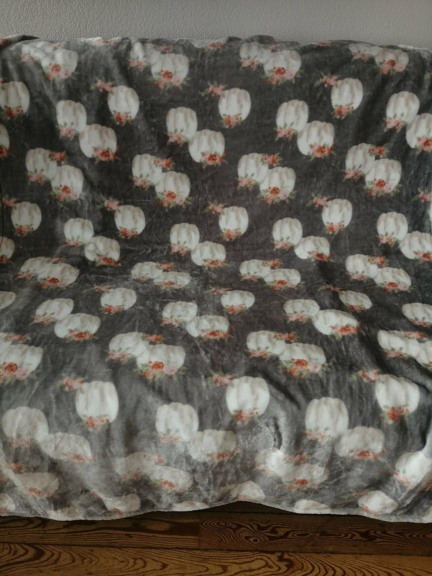 Плед Lively Цветы 130х180см серый флисовый