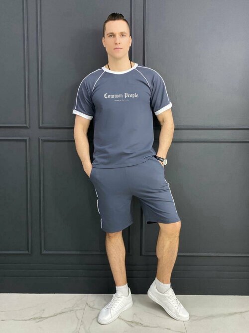 Костюм Jools Fashion спортивный летний шорты и майка, размер 54, серый