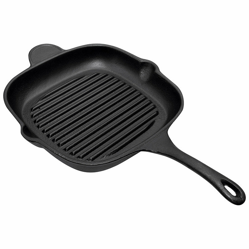 фото Сковорода-гриль чугунная с чугунной ручкой, квадратной формы, PADELLA, р-р 28*28 см, тм Mallony