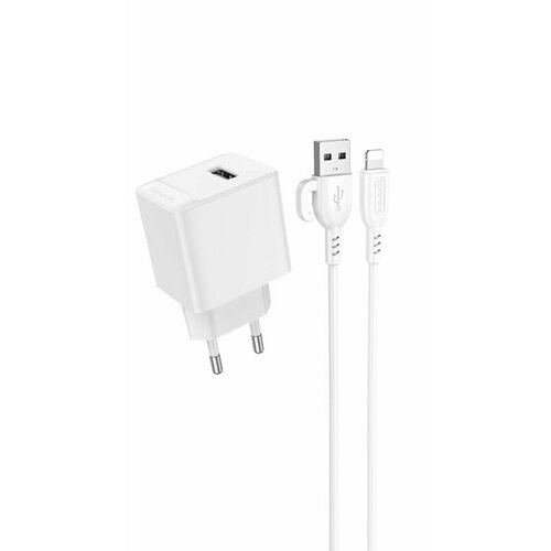 Сетевое ЗУ Borofone BAS11A + кабель iPhone Lightning (1USB/2.1A/18W) белое