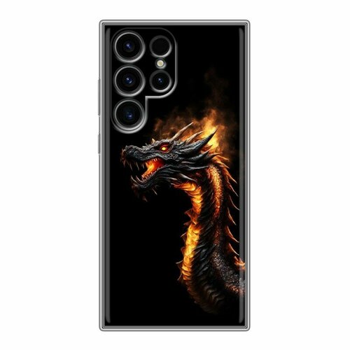 Дизайнерский силиконовый чехол для Самсунг С24 Ультра / Samsung Galaxy S24 Ultra Черный дракон с огнем