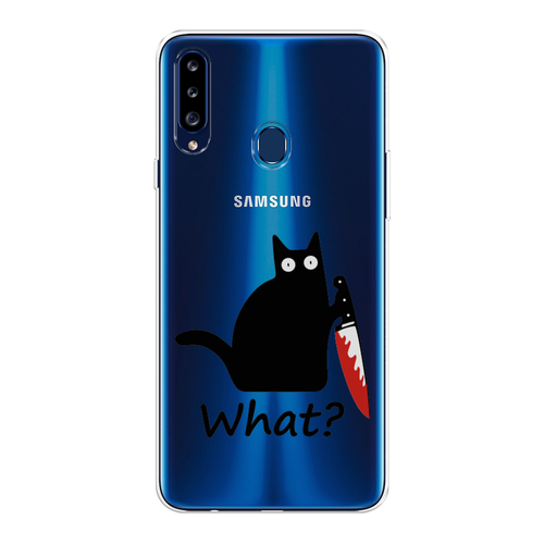 Силиконовый чехол на Samsung Galaxy A20s / Самсунг Галакси A20s Котик с ножом, прозрачный