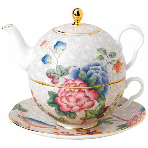 Набор для чая из костяного фарфора из заварочного чайника и чайной пары Кукушка, 580 мл, белый/декор, серия Cuckoo, Wedgwood, WGW-40035043
