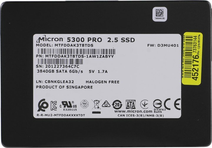 Твердотельный накопитель Micron 5300 PRO 3.8 ТБ SATA MTFDDAK3T8TDS-1AW1ZABYY Crucial - фото №18