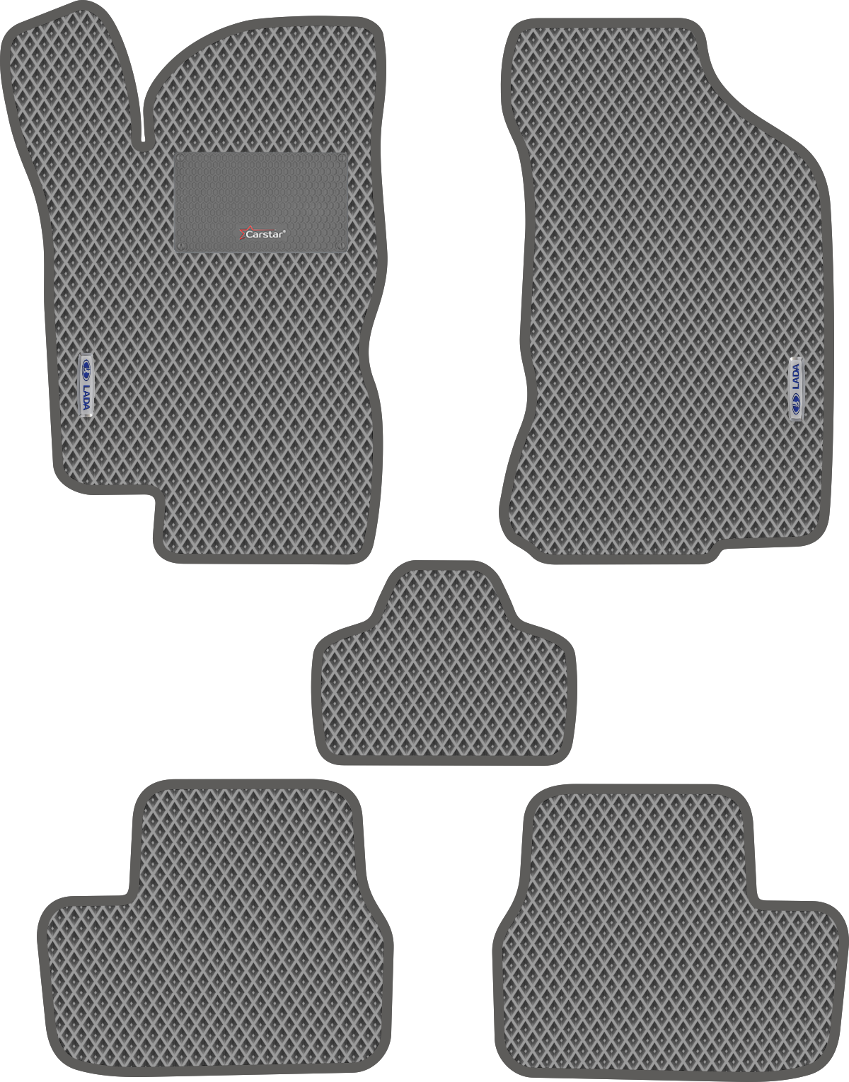 Автомобильные коврики EVA для Lada Kalina I (2004-2013), с каучуковым подпятником и 2 эмблемами Lada, серые с серым кантом, ячейка - ромб