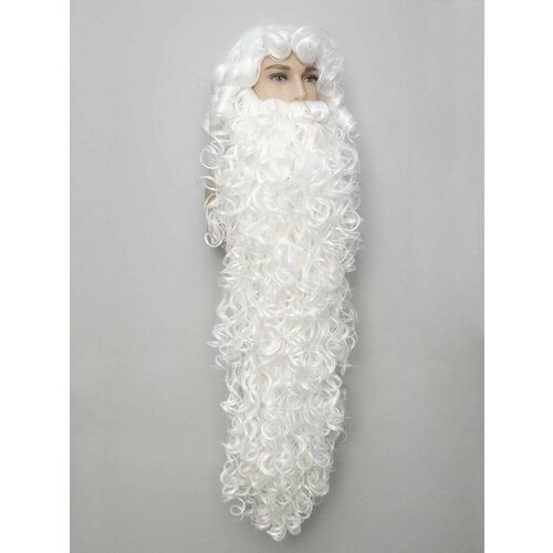 Парик и борода комплект, Дед Мороз. Борода длинная 1 метр. парик карнавальный деда мороза парик с колпаком борода усы брови