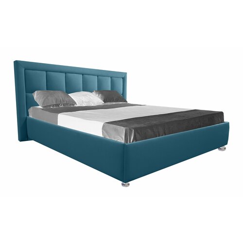 Двуспальная кровать Флорида 200x200 основание металлическое с ламелями велюр бирюзовый ножки 5 см