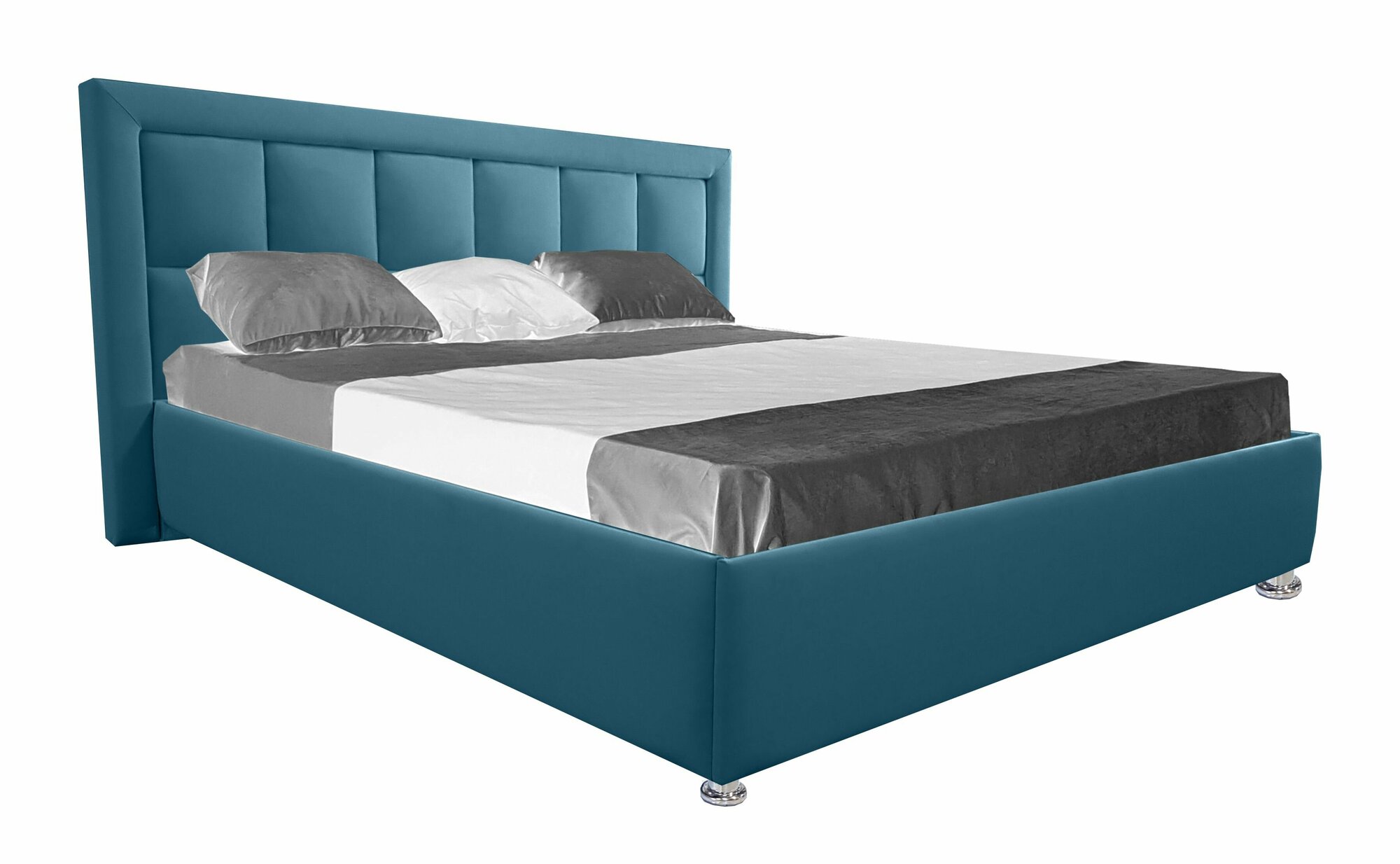 Односпальная кровать Флорида 90x200 основание металлическое с ламелями велюр бирюзовый ножки 5 см