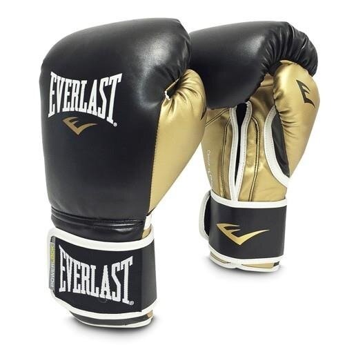 Боксерские перчатки тренировочные Everlast Powerlock PU - Черный/Золото (16 oz)