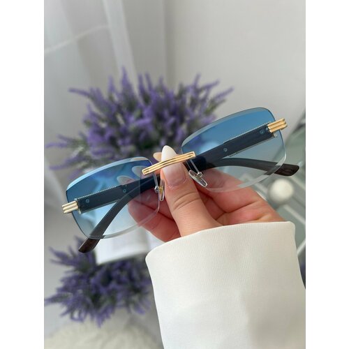 солнцезащитные очки прямоугольные спортивные синий Солнцезащитные очки YuliyaMoon, голубой