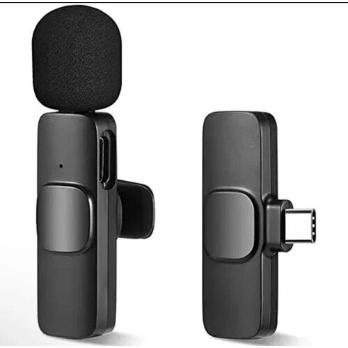 микрофон петличный wireless к8 Микрофон петличный беспроводной, петличка type-c, мини микрофон для записи видео для телефона, черный