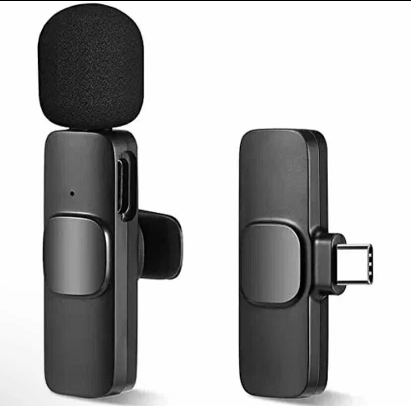 Микрофон петличный беспроводной, петличка type-c, мини микрофон для записи видео для телефона, черный
