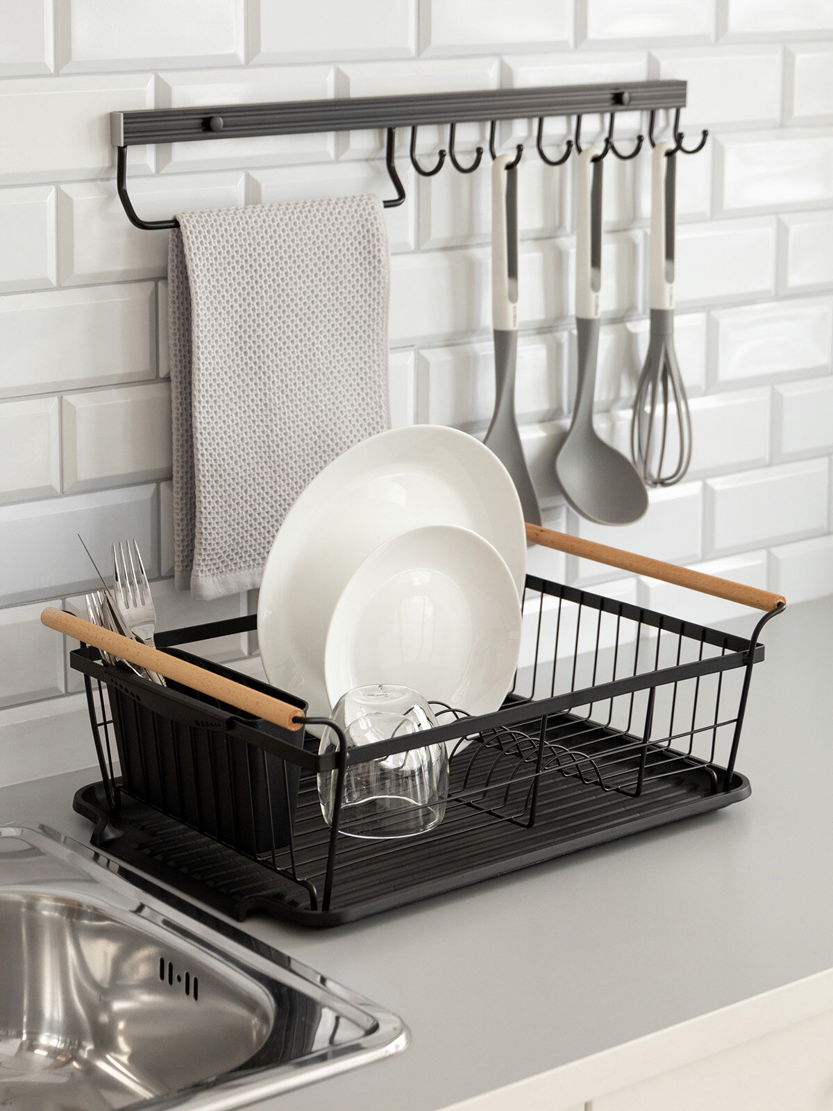 Изображение Сушилка кухонная с поддоном и ручками DeNASTIA 46x32,5x16см, T000321