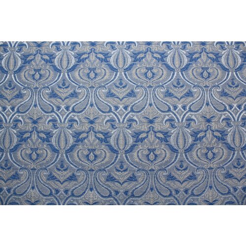 Ткань Жаккард-перламутр бежево-синий вензельный узор, ш146см, 0,5 м