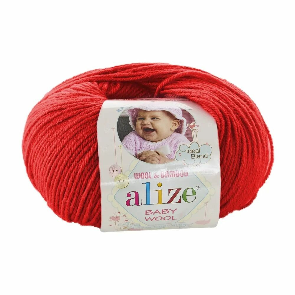 Пряжа Alize Baby Wool красный (56), 40%шерсть/20%бамбук/40%акрил, 175м, 50г, 3шт