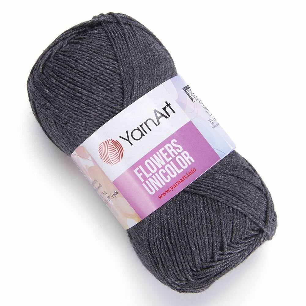 Пряжа Flowers Unicolor YarnArt, тём. серый - 745, 55% хлопок, 45% акрил, 5 мотков, 50 г, 200 м.