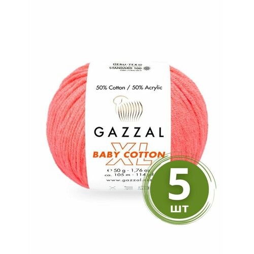 Пряжа Gazzal Baby Cotton XL (Беби Коттон XL) - 5 мотков Цвет: 3460 Розовый неон 50% хлопок, 50% акрил, 50 г 105 м