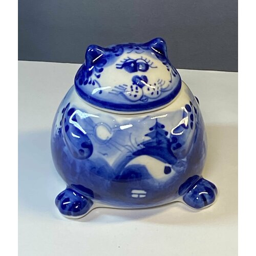 Солонка Кот размер: 8х8см. Ручная работа. Авторская роспись. Гжель.