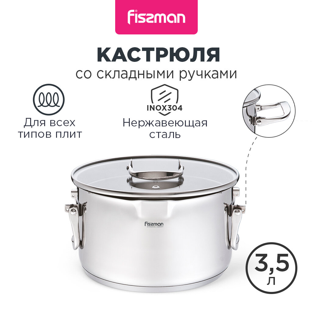 FISSMAN Кастрюля со складными ручками 20 см / 35 л Adelie