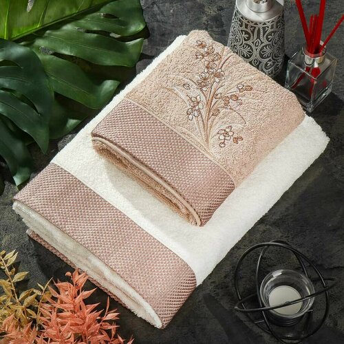 Набор полотенец 2 шт 50х80 70х130 см 100хл 450 гм2 Silvano Верона св-беж цветы Турц 3131₽