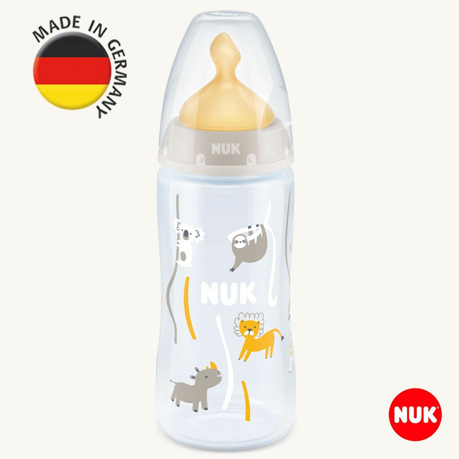 NUK FC+ Бутылочка из полипропилена с индикатором температуры 300 мл с латексной соской с отверстием М, 0-6 месяцев