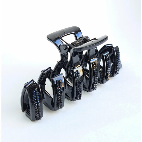 Заколка крабик для волос большой чёрный со стразами Зиг-заг 403₽