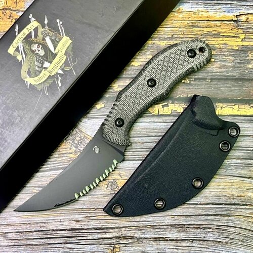 Нож Bastinelli Creations BAS233S Chopper, M390 Black Serrated Blade, Black Micarta Handle нож складной southern grind sg20137 bad monkey part serrated blade g10 handle