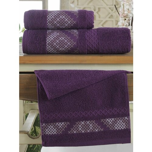 Полотенце банное махровое AtlasPlus набор 3 шт, хлопок, цвет фуксия