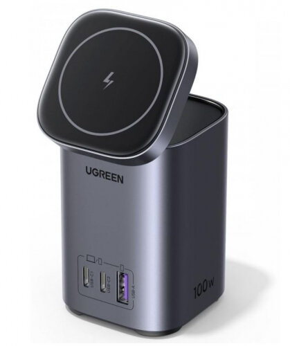 Беспроводное зарядное устройство Ugreen CD342 (15076) 2 в 1, темно-серый