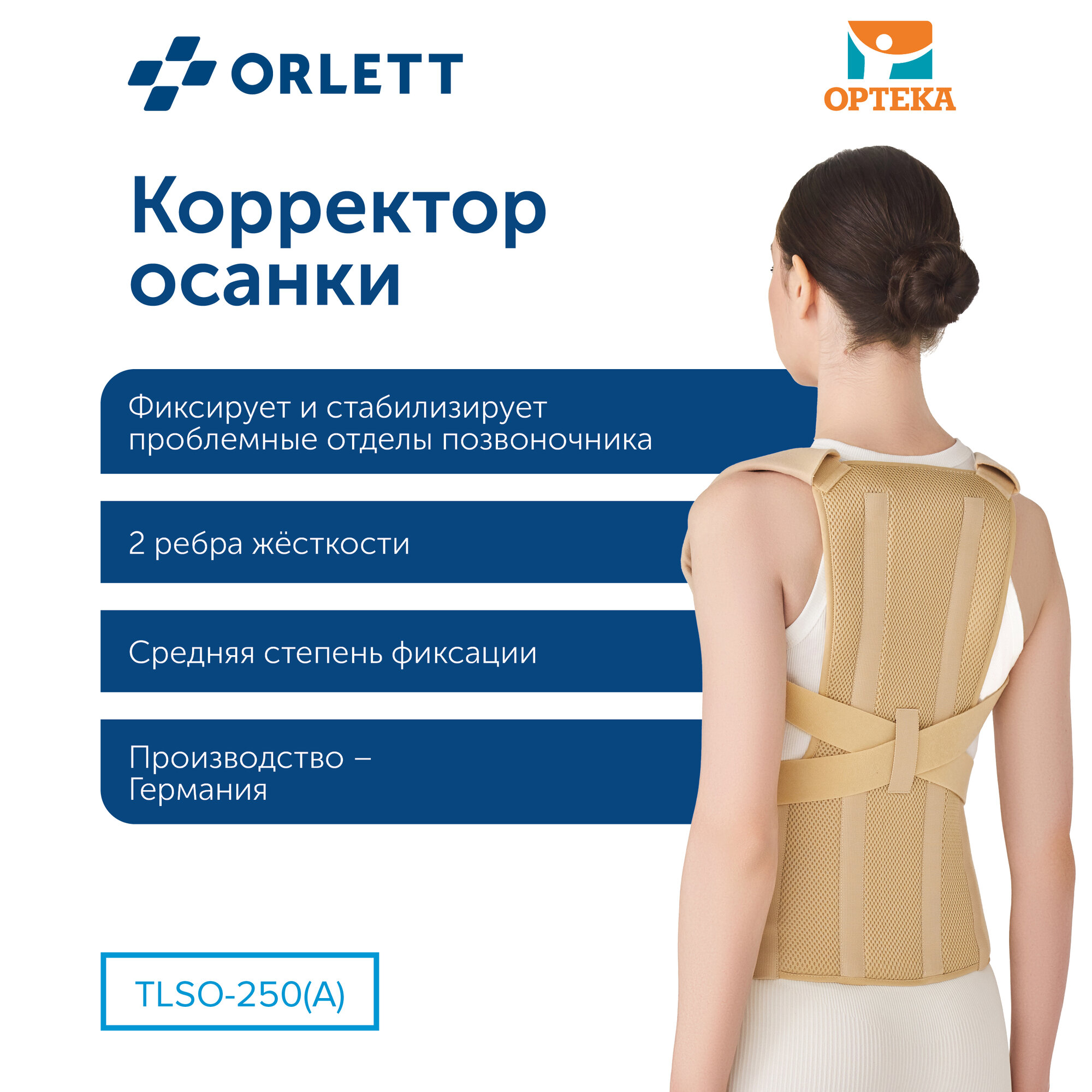 Корректор осанки ортопед. с 2-мя метал. ребрами жест, ORLETT арт. TLSO-250(A) короткий