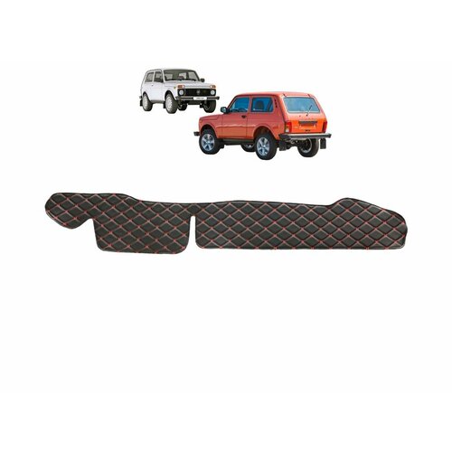 Накидка на панель приборов ВАЗ лада Нива декоративный черный ромб красная нить