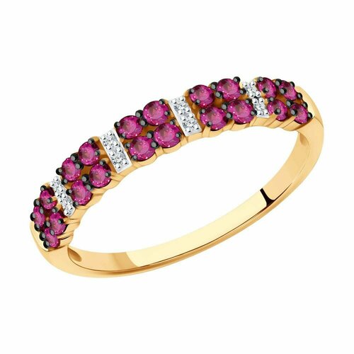 золотое кольцо с рубином бриллиантом Кольцо Diamant online, золото, 585 проба, бриллиант, рубин, размер 17.5, розовый
