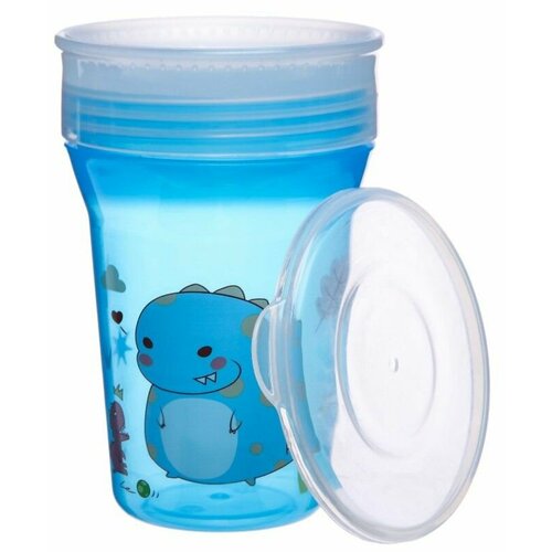 Детский тренировочный поильник-стакан 2 в 1, непроливайка 360 градусов с крышкой, можно пить с любого края, 250 мл, цвет голубой