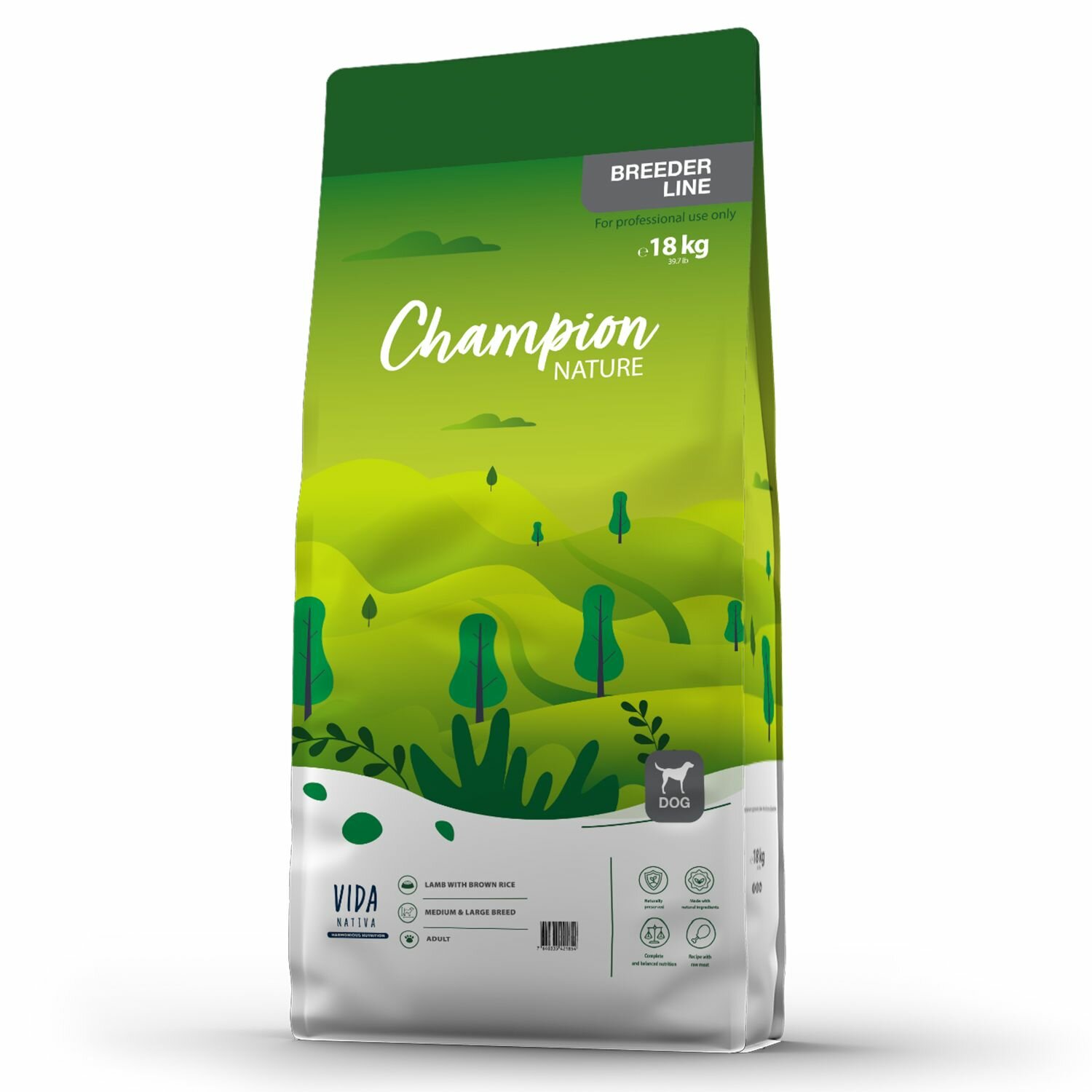 Сухой корм CHAMPION NATURE SUPER для взрослых собак средних и крупных пород из ягненка с бурым рисом 18 кг