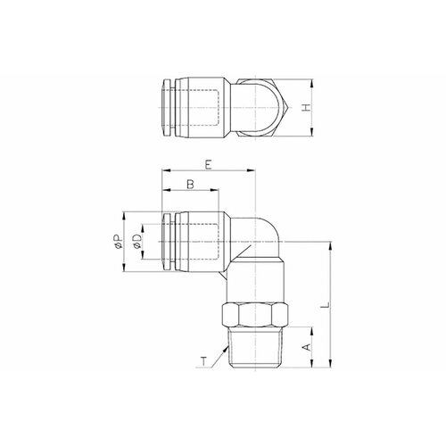 CDC Pneumatics Фитинг L-обр. 8мм с наруж. мет. резьбой PL 0802