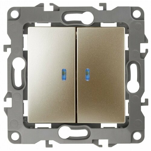 ЭРА 12-1105-04 выключатель двойной с подсветкой 10АХ-250В IP20 12 шампань Б0014660 100 шт 60400₽