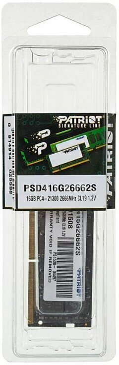 Память DDR4 16Gb 2666MHz Patriot PSD416G26662S Signature RTL PC4-21300 CL19 SO-DIMM 260-pin 1.2В dual rank Ret