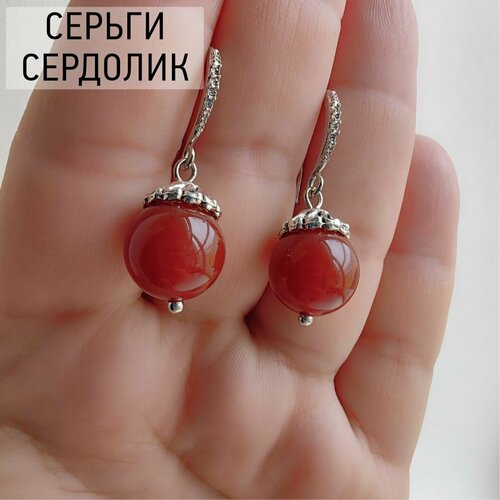 Серьги , сердолик, оранжевый, красный