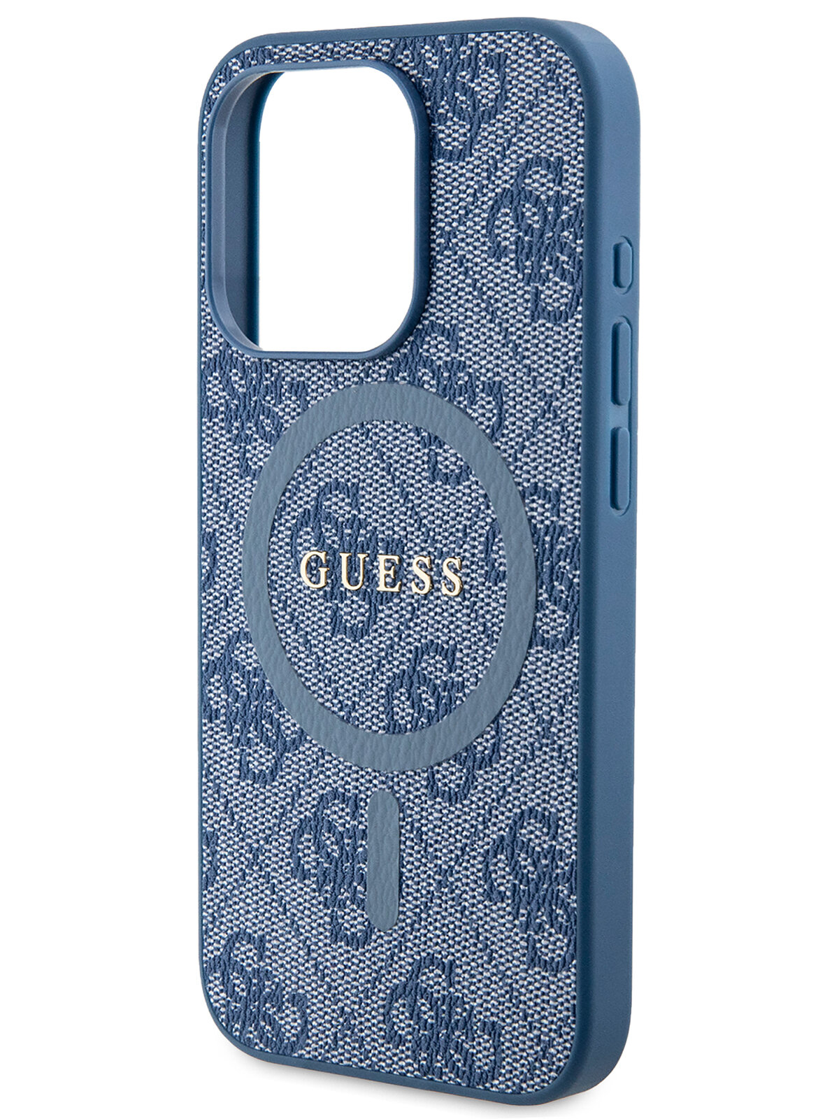 Guess для iPhone 15 Pro чехол PU 4G Colored ring Metal logo Hard Blue (MagSafe)