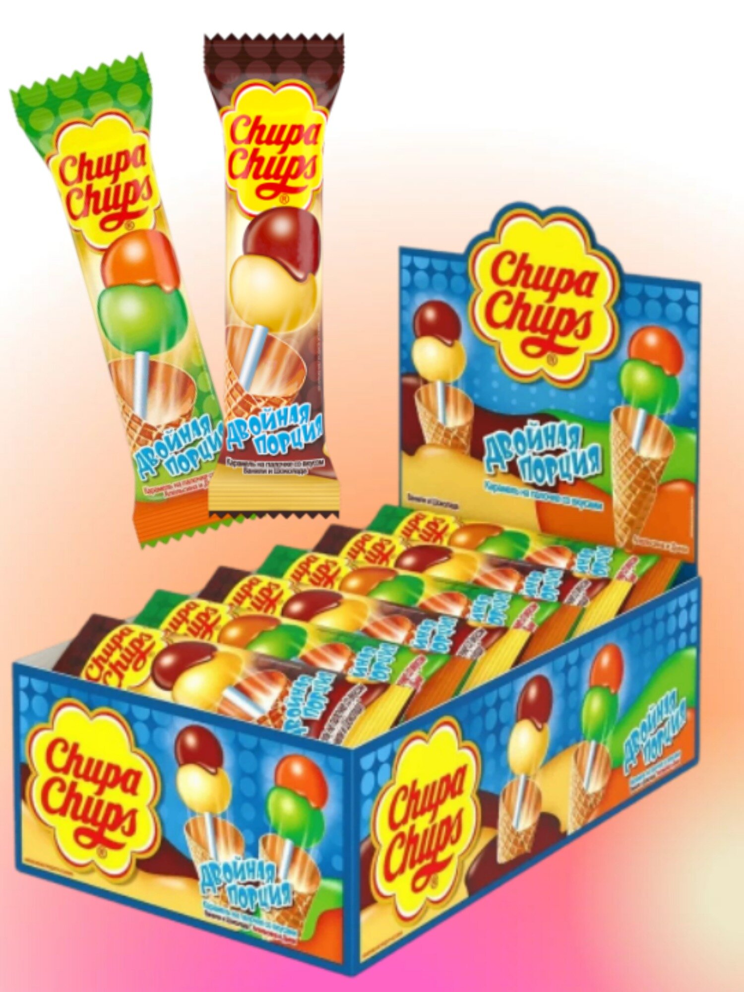 Карамель Chupa Chups Двойная порция, 16.8 г, 24 шт. в уп.