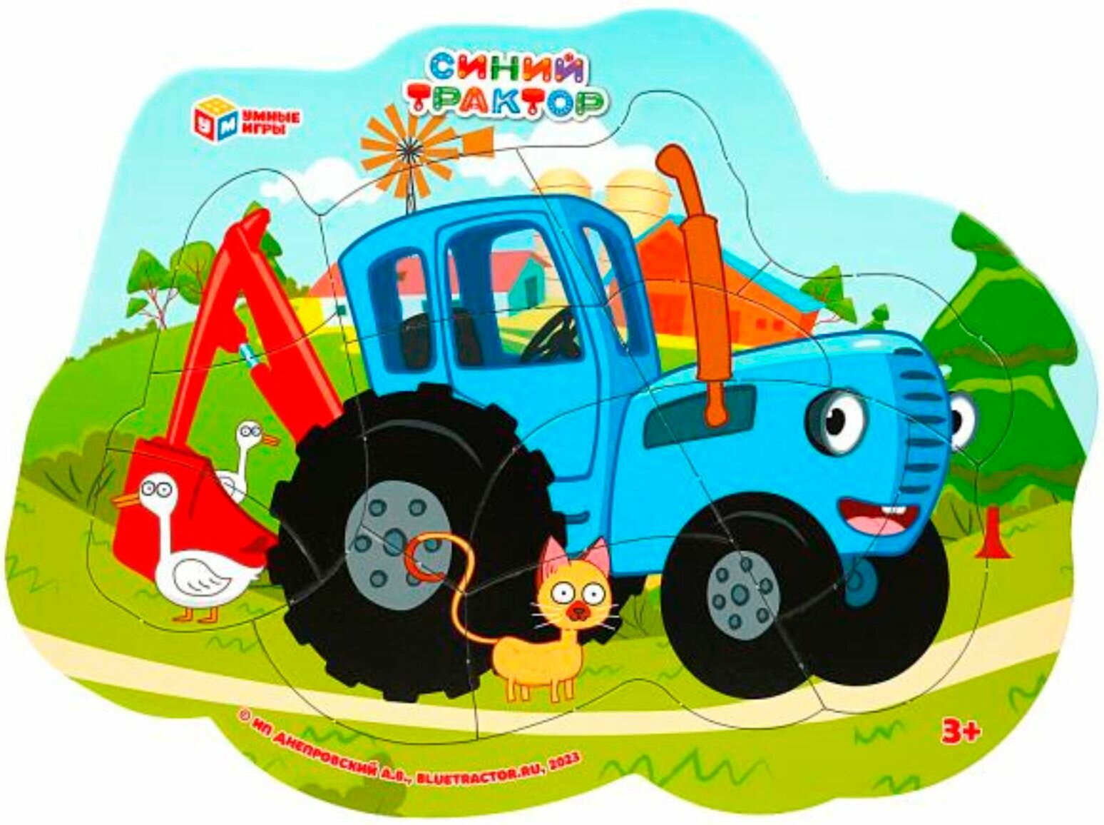 Фигурный пазл в рамке "Синий трактор", детская развивающая головоломка из 15 деталей, рамка-вкладыш, развиваем мелкую моторику