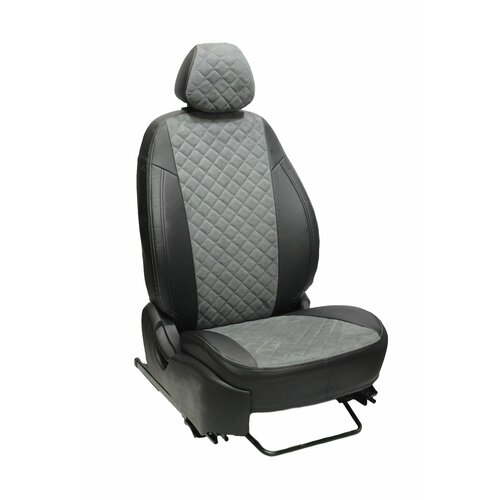 Чехлы для автомобильных сидений комплект GreenLine на нива шевроле 2016-н в Нива Тревел 2020-н в авточехлы модельные экокожа серая вставка алькантара ромб 7577₽