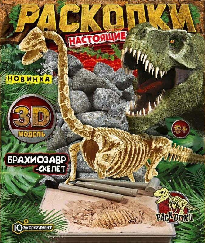 Играем Вместе Раскопки. Динозавры Брахиозавр-скелет (брусок окаменелого грунта, молоток, скребок и щеточка, в коробке, от 6 лет) FL6014911-R, (Huada Toy Co, Ltd)