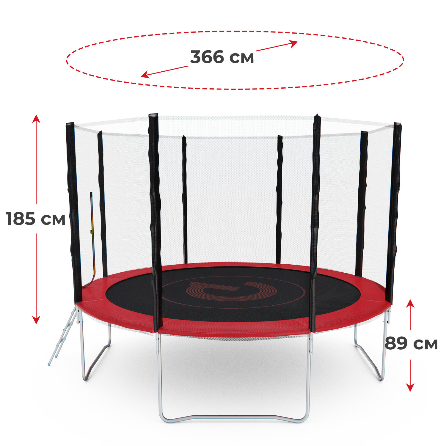 Детский каркасный батут DFC Pelpo 12 футов с лестницей и защитной сеткой, красный, 366 см, нагрузка 150 кг
