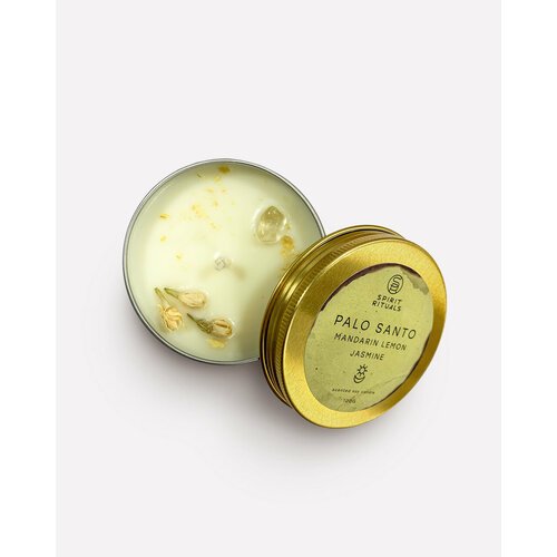 PALO SANTO MANDARIN LEMON JASMINE Scented Soy Candle Spirit Rituals пало санто мандарин лимон жасмин свеча с эфирными маслами кристаллом Цитрина и цветками жасмина 100 г 2441₽